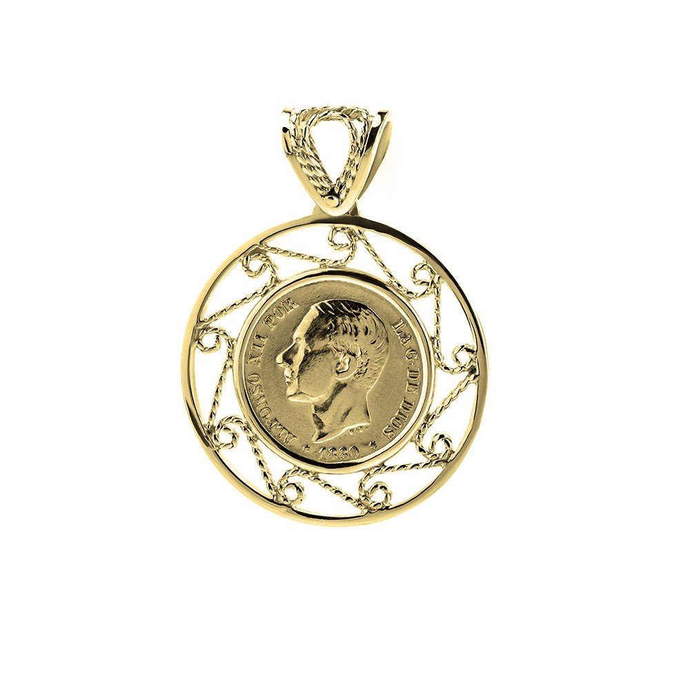 Colgante Filigrana con moneda de plata 0.50 centimos Alfonso XII Colgante Filigrana con moneda de plata 0.50 centimos Alfonso XII