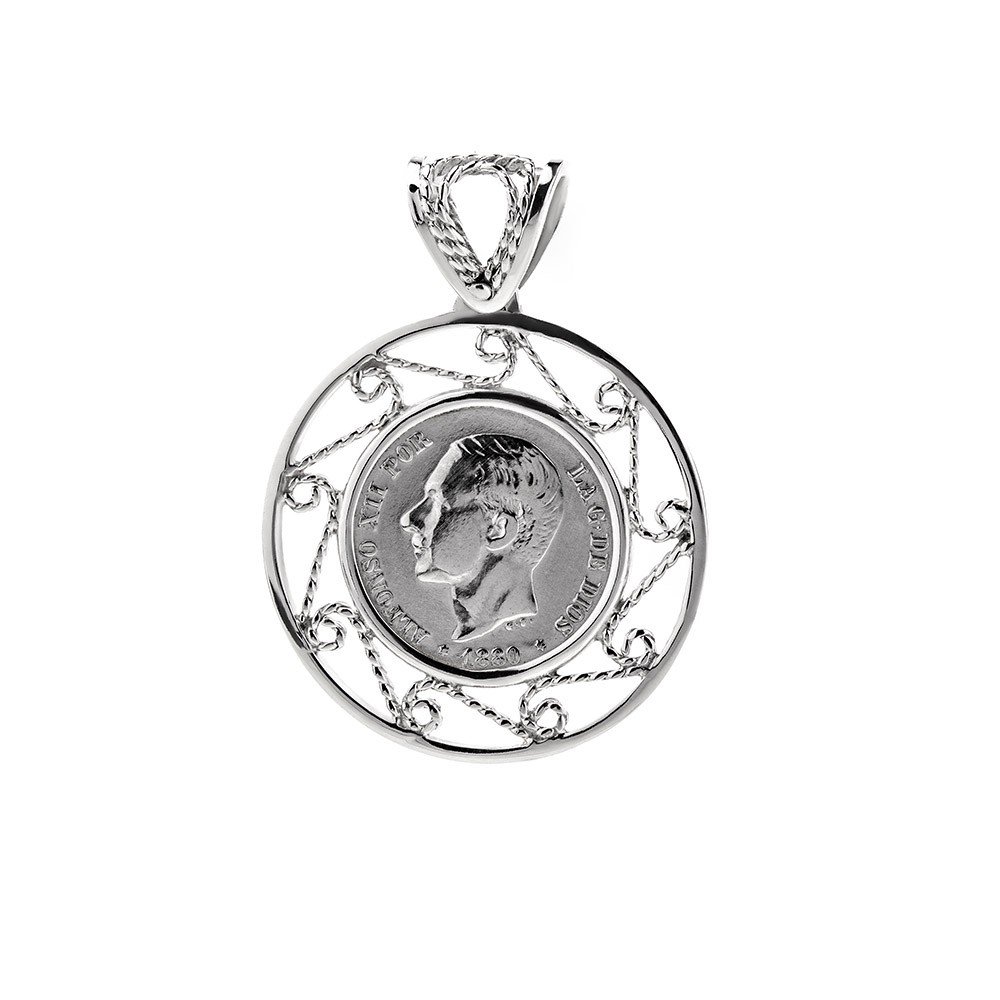 Colgante Filigrana con moneda de plata 0.50 centimos Alfonso XII Colgante Filigrana con moneda de plata 0.50 centimos Alfonso XII