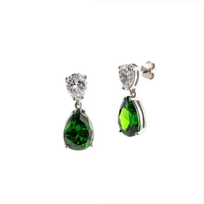 Pendientes de Zirconia de color verde y diamante