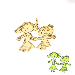Colgante personalizado con dibujo de los niños en plata de ley 925 con baño de oro
