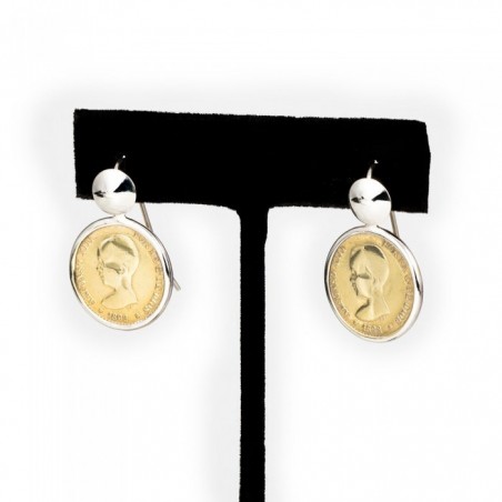 Pendientes de Plata chapada en Oro de 18k. con Monedas Auténticas Alfonso XIII